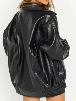 Asal Vision Black Jackets | Bomber Jackets | Women’s Oversized Leather Jacket Black