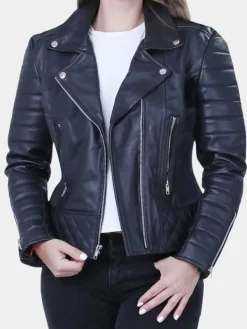 Asal Vision Quilted Jackets | Biker Jackets | Women’s Black Quilted And Padded Biker Jacket Black Color