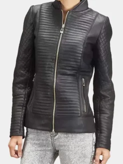 Asal Vision Black Jackets | Quilted Jackets | Women’s Quilted Leather Motorcycle Jacket Black