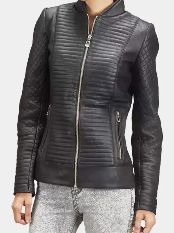 Asal Vision Black Jackets | Quilted Jackets | Women’s Quilted Leather Motorcycle Jacket Black