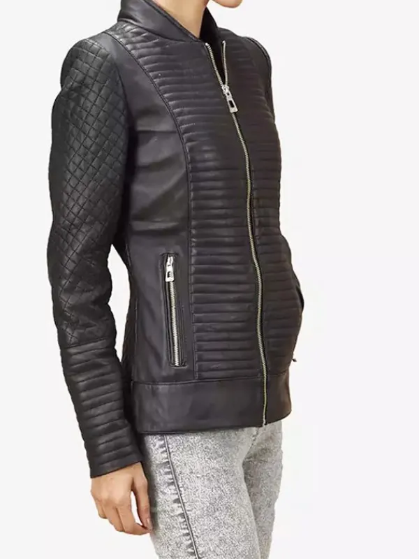 Asal Vision Black Jackets | Quilted Jackets | Women’s Quilted Leather Motorcycle Jacket Black