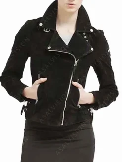 Asal Vision Black Jackets | Suede Jackets | Women’s Suede Biker Jacket Black