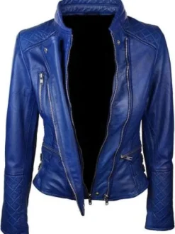 Asal Vision Blue Jackets | Quilted Jackets | Women’s Diamond Quilted Biker Jacket Blue Color