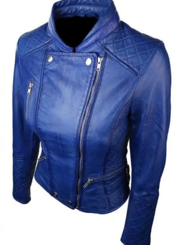 Asal Vision Blue Jackets | Quilted Jackets | Women’s Diamond Quilted Biker Jacket Blue Color