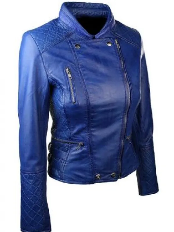 Asal Vision Blue Jackets | Quilted Jackets | Women’s Diamond Quilted Biker Jacket Blue Color