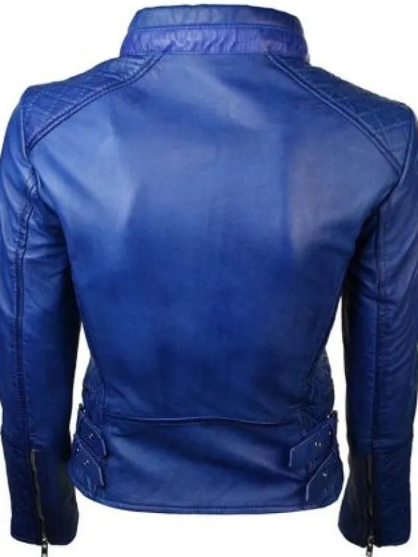 Asal Vision Blue Jackets | Quilted Jackets | Women’s Diamond Quilted Biker Jacket Blue Color