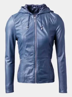 Asal Vision Blue Jackets | Hooded Jackets | Women’s Leather Hooded Fashion Jacket Blue