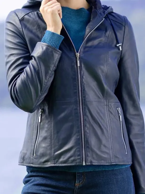 Asal Vision Blue Jackets | Hooded Jackets | Women’s Leather Hooded Fashion Jacket Blue