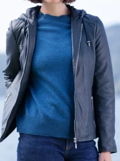 Asal Vision Blue Jackets | Hooded Jackets | Women’s Leather Hooded Fashion Jacket Blue