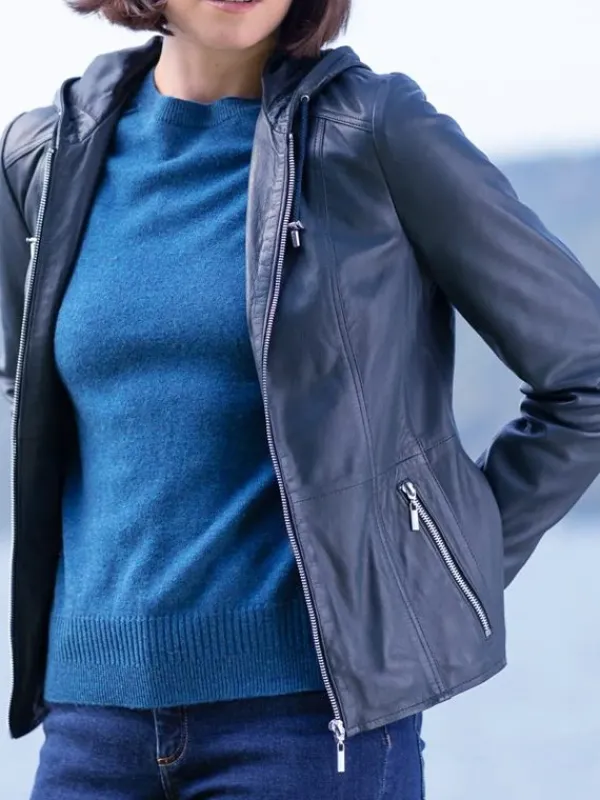 Asal Vision Blue Jackets | Hooded Jackets | Women’s Leather Hooded Fashion Jacket Blue
