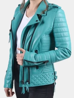 Asal Vision Blue Jackets | Quilted Jackets | Women’s Blue Quilted And Padded Motorcycle Jacket Blue color