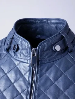 Asal Vision Blue Jackets | Hooded Jackets | Women’s Quilted Leather Fashion Jacket Blue