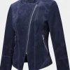 Asal Vision Suede Jackets | Biker Jackets | Women’s Suede Moto Jacket Blue