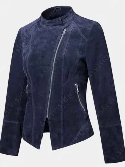 Asal Vision Suede Jackets | Biker Jackets | Women’s Suede Moto Jacket Blue