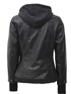 Asal Vision Black Jackets | Hooded Jackets | Women’s Bomber Hooded Leather Jacket In Color Black