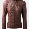 Asal Vision Brown Jackets | Hooded Jackets | Women’s Leather Hooded Fashion Jacket Brown