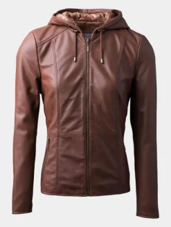 Asal Vision Brown Jackets | Hooded Jackets | Women’s Leather Hooded Fashion Jacket Brown