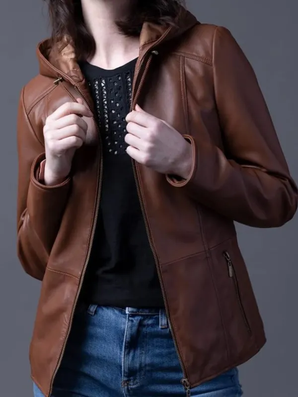 Asal Vision Brown Jackets | Hooded Jackets | Women’s Leather Hooded Fashion Jacket Brown