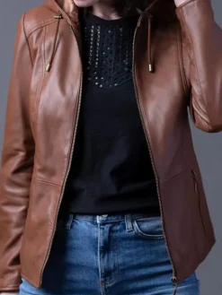 Asal Vision Brown Jackets | Hooded Jackets | Women’s Leather Hooded Fashion Jacket Brown