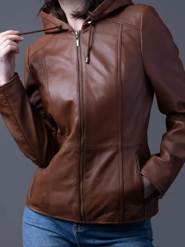 Asal Vision Brown Jackets | Hooded Jackets | Women’s Leather Hooded Fashion Jacket Brown
