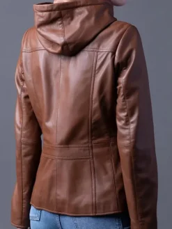 Asal Vision Brown Jackets | Hooded Jackets | Women’s Leather Hooded Fashion Jacket Brown