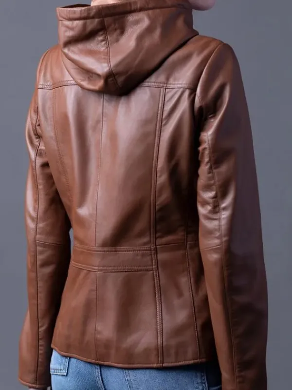 Asal Vision Brown Jackets | Hooded Jackets | Women’s Leather Hooded Fashion Jacket Brown