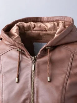 Asal Vision Brown Jackets | Hooded Jackets | Women’s Leather Hooded Fashion Jacket Brown