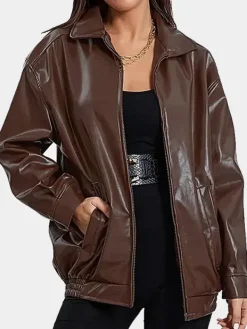 Asal Vision Brown Jackets | Bomber Jackets | Women’s Oversized Real Leather Jacket Brown