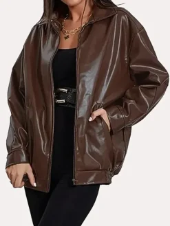 Asal Vision Brown Jackets | Bomber Jackets | Women’s Oversized Real Leather Jacket Brown