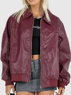 Asal Vision Bomber Jackets | Leather Jackets | Women’s Leather Bomber Jacket Burgundy