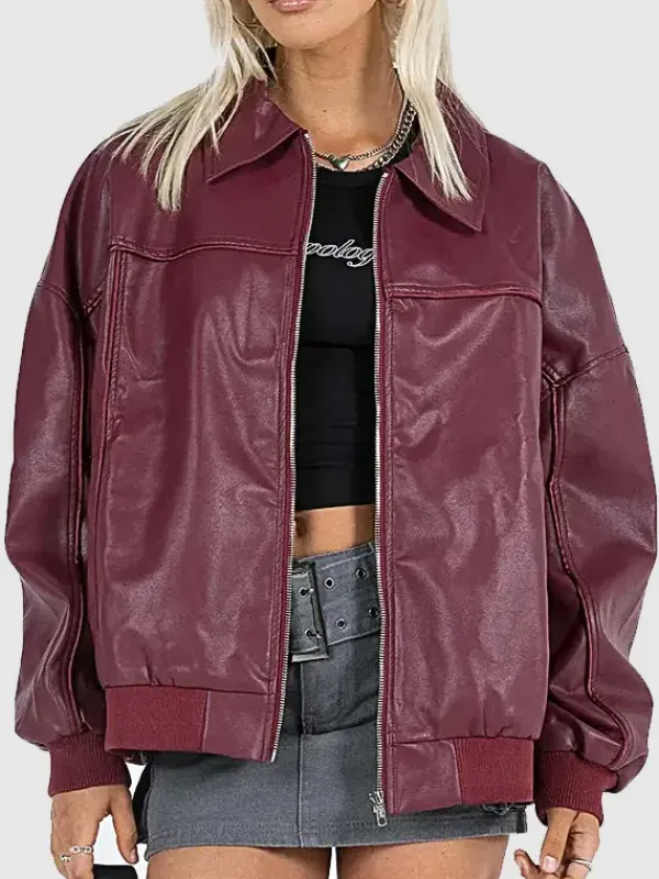 Asal Vision Bomber Jackets | Leather Jackets | Women’s Leather Bomber Jacket Burgundy