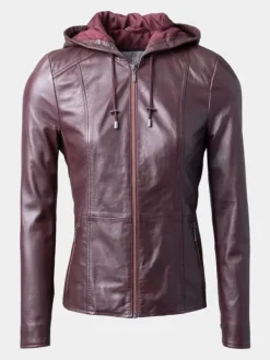 Asal Vision Leather Jackets | Women’s Leather Hooded Fashion Jacket Burgundy