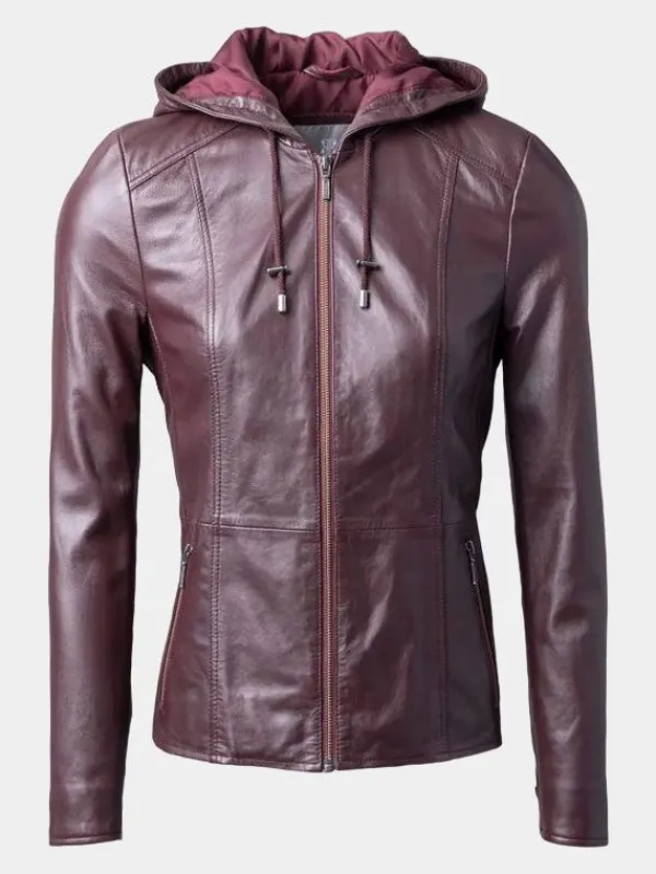 Asal Vision Leather Jackets | Women’s Leather Hooded Fashion Jacket Burgundy