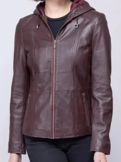 Asal Vision Leather Jackets | Women’s Leather Hooded Fashion Jacket Burgundy