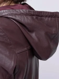 Asal Vision Leather Jackets | Women’s Leather Hooded Fashion Jacket Burgundy