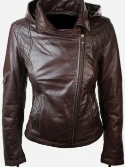 Asal Vision Brown Jackets | Hooded Jackets | Women’s Chocolate Brown Hooded Leather Jacket Chocolate Brown Color