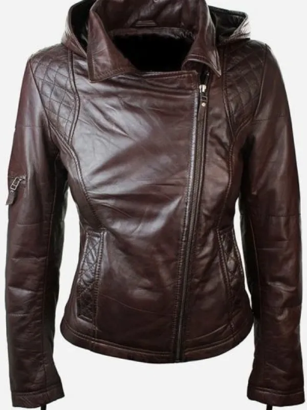 Asal Vision Brown Jackets | Hooded Jackets | Women’s Chocolate Brown Hooded Leather Jacket Chocolate Brown Color