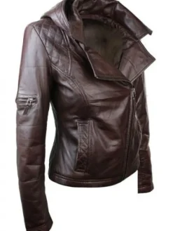Asal Vision Brown Jackets | Hooded Jackets | Women’s Chocolate Brown Hooded Leather Jacket Chocolate Brown Color