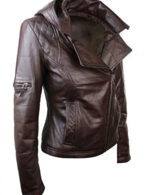 Asal Vision Brown Jackets | Hooded Jackets | Women’s Chocolate Brown Hooded Leather Jacket Chocolate Brown Color