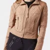 Asal Vision Brown Jackets | Suede Jackets | Womens Diamond Quilted Suede Leather Jacket Light Brown