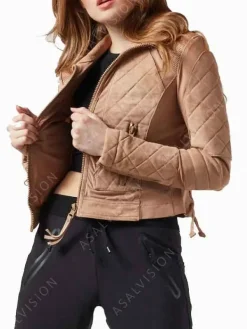 Asal Vision Brown Jackets | Suede Jackets | Womens Diamond Quilted Suede Leather Jacket Light Brown