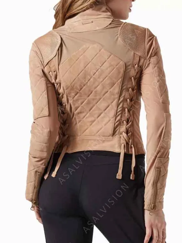 Asal Vision Brown Jackets | Suede Jackets | Womens Diamond Quilted Suede Leather Jacket Light Brown