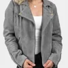 Asal Vision Suede Jackets | Biker Jackets | Womens Suede Leather Biker Jacket Grey