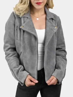 Asal Vision Suede Jackets | Biker Jackets | Womens Suede Leather Biker Jacket Grey