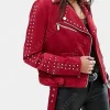 Asal Vision Red Jackets | Suede Jackets | Womens Handmade Studded Suede Leather Jacket Red