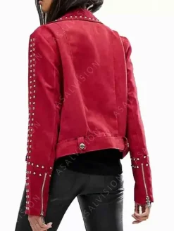 Asal Vision Red Jackets | Suede Jackets | Womens Handmade Studded Suede Leather Jacket Red