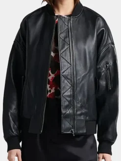 Asal Vision Black Jackets | Bomber Jackets | Women’s MA-1 Leather Bomber Jacket Black