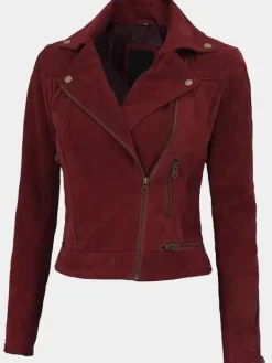 Asal Vision Suede Jackets | Biker Jackets | Womens Suede Leather Biker Jacket Maroon