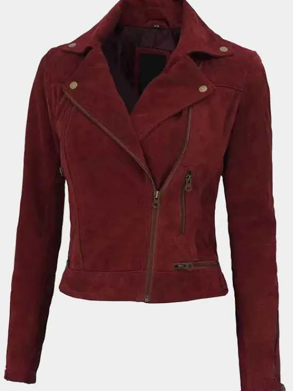 Asal Vision Suede Jackets | Biker Jackets | Womens Suede Leather Biker Jacket Maroon