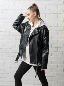 Asal Vision Black Jackets | Biker Jackets | Women’s Oversized Moto Leather Jacket Black